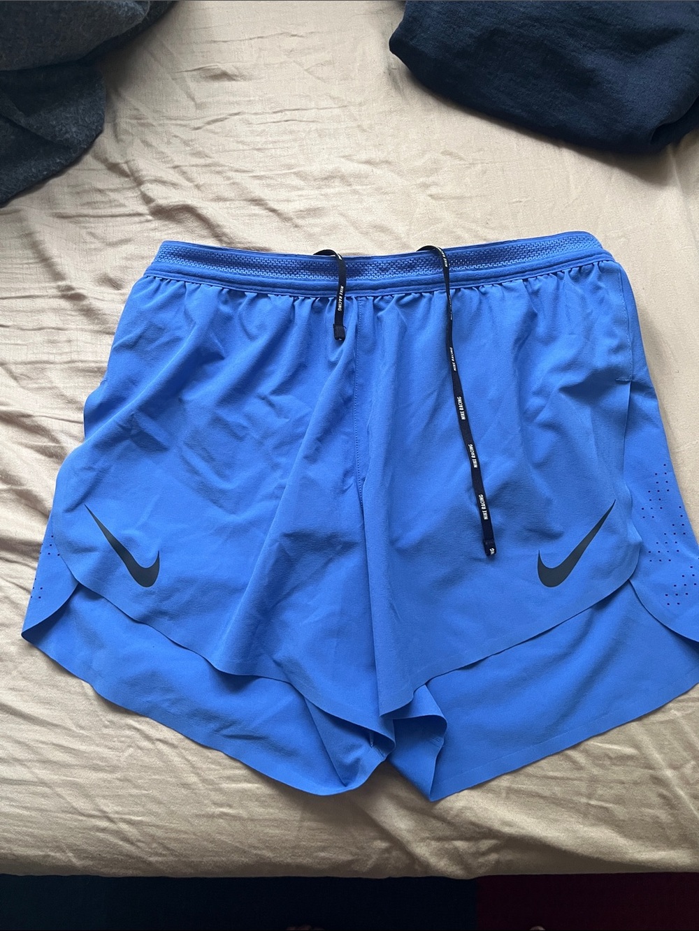 Nike Mens Electric Blue Layered Running Shorts with Black Swoosh